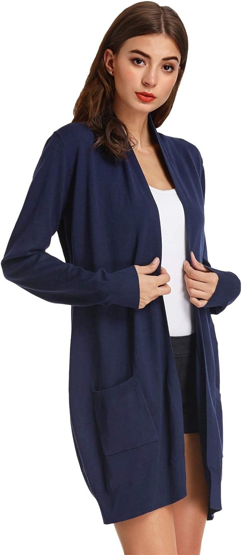 Women Striped Long Sleeve Open Cardigan Sweaters Coat with Pockets