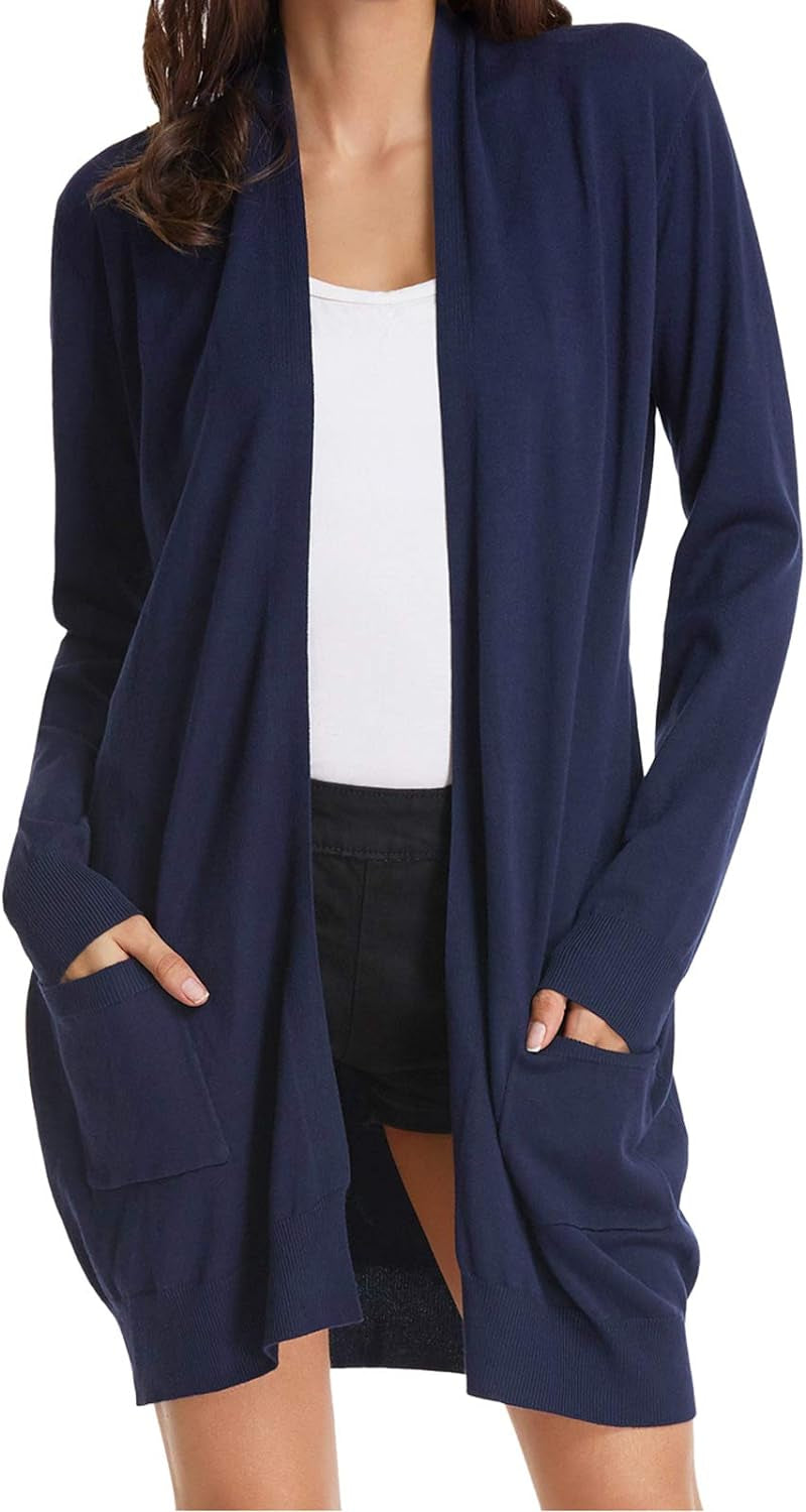 Women Striped Long Sleeve Open Cardigan Sweaters Coat with Pockets